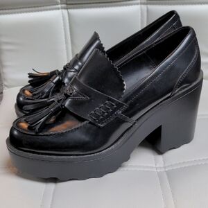 Mossimo Vintage Y2K Black Platform Tassel Loafer Heels Preppy Academia Size 8.5